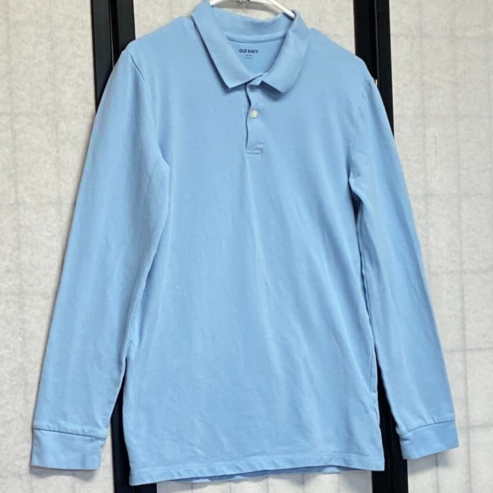 Old Navy XXL Polo Shirt Long Sleeve Two Button Stretch Knit Light Blue Uniform - Picture 3 of 11
